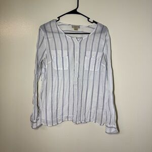 LOFT Women’s Blue and White Striped Lightweight Button Down Shirt